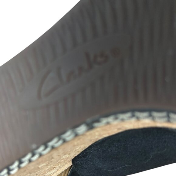 CLARKS Collection Helio Float Black Nubuck Wedge Heels Size 8 Adjustable Strap - Picture 9 of 11